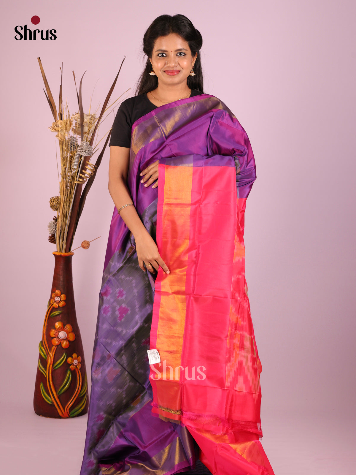 Grey & Pink - Semi uppada Saree - Shop on Shrus.com