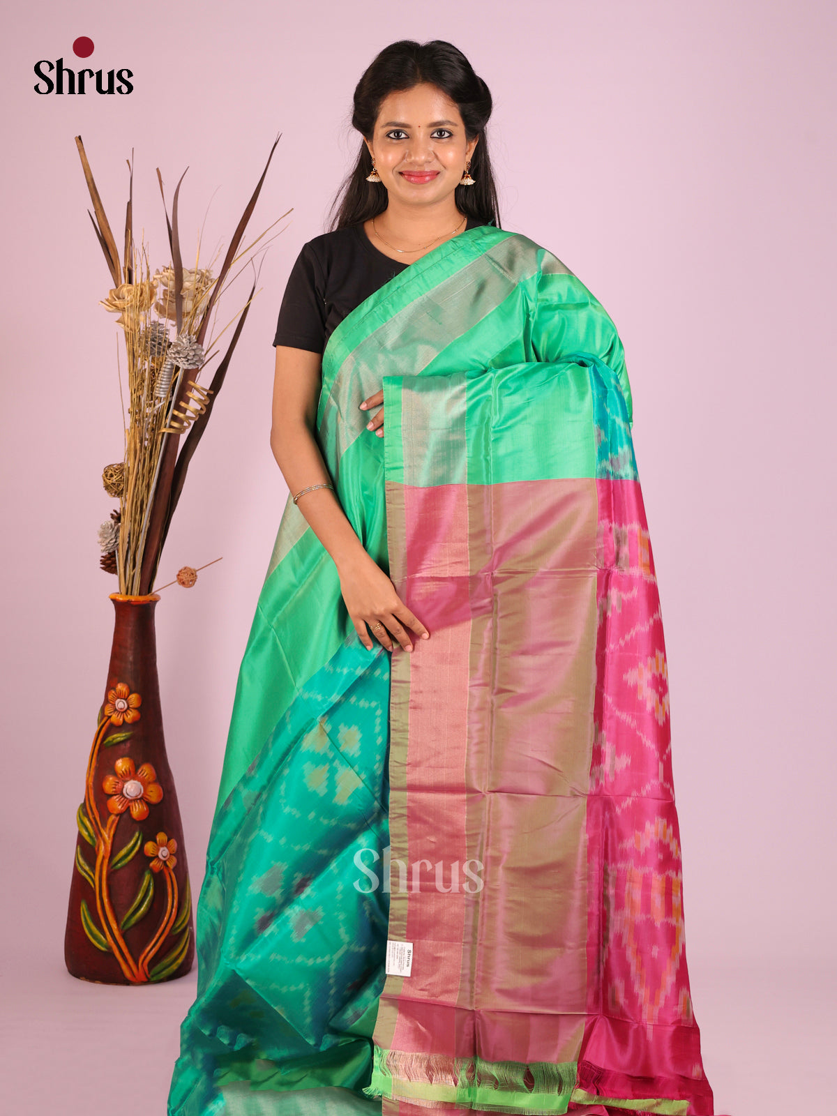 Green & Maroon- Semi uppada Saree - Shop on Shrus.com