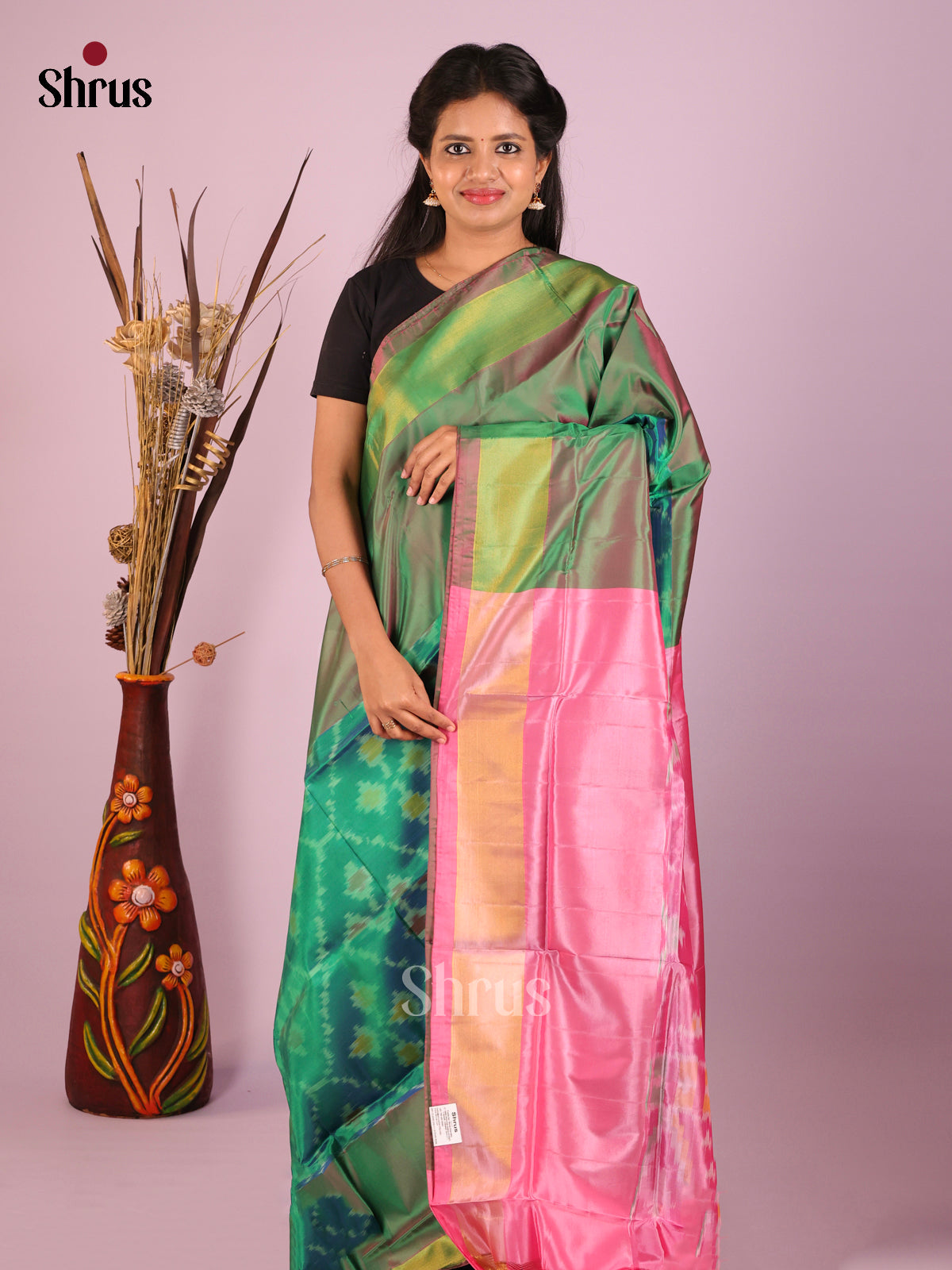 Green & Pink - Semi uppada Saree - Shop on Shrus.com
