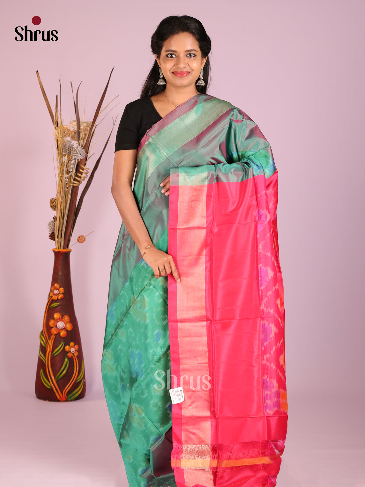 Green & Pink - Semi uppada Saree