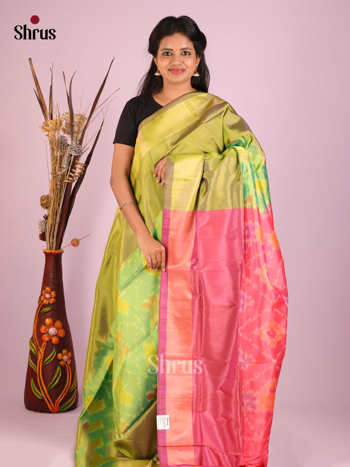Light Green & Maroon - Semi uppada Saree - Shop on Shrus.com