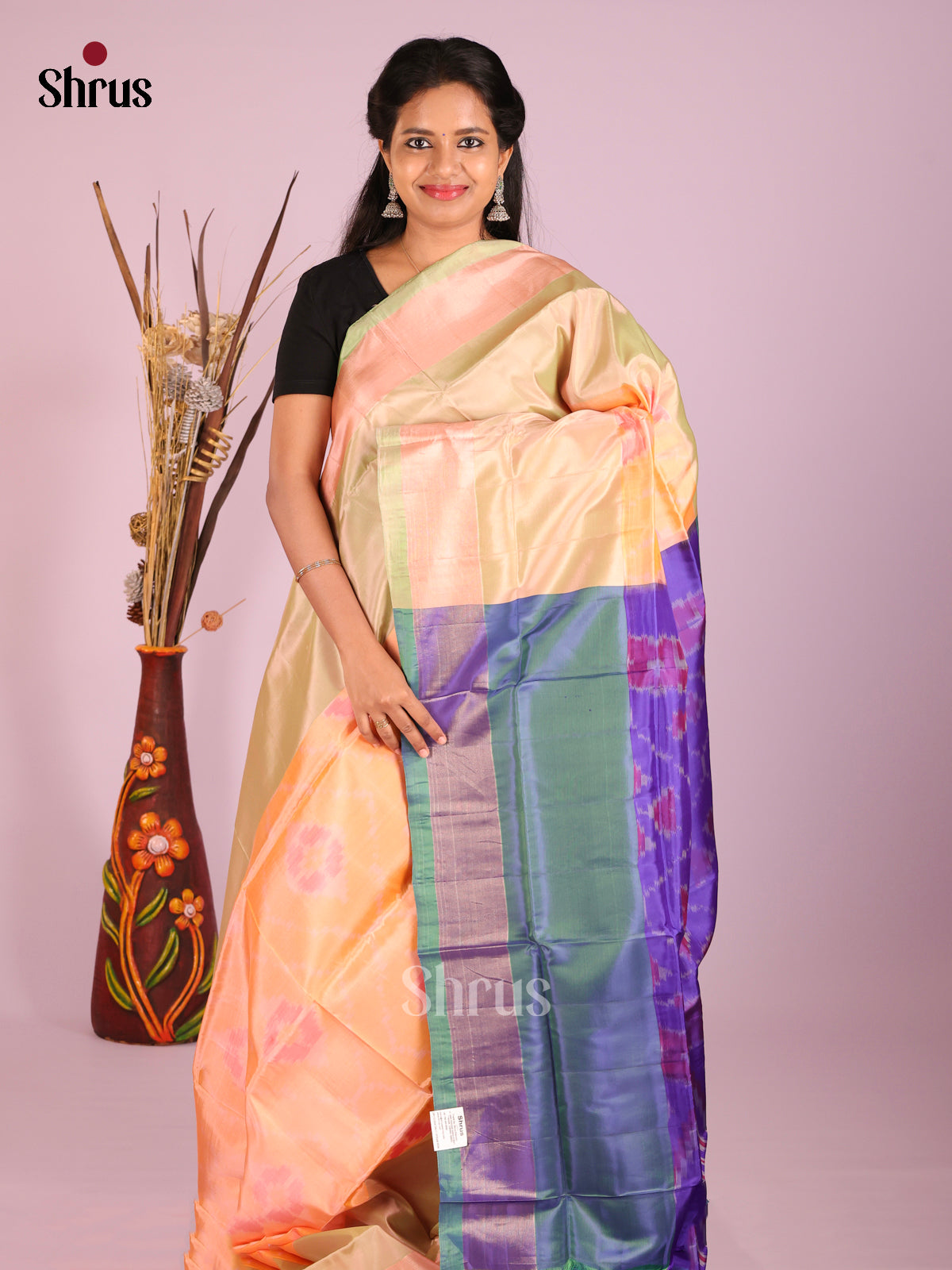 Peach & Green - Semi uppada Saree - Shop on Shrus.com