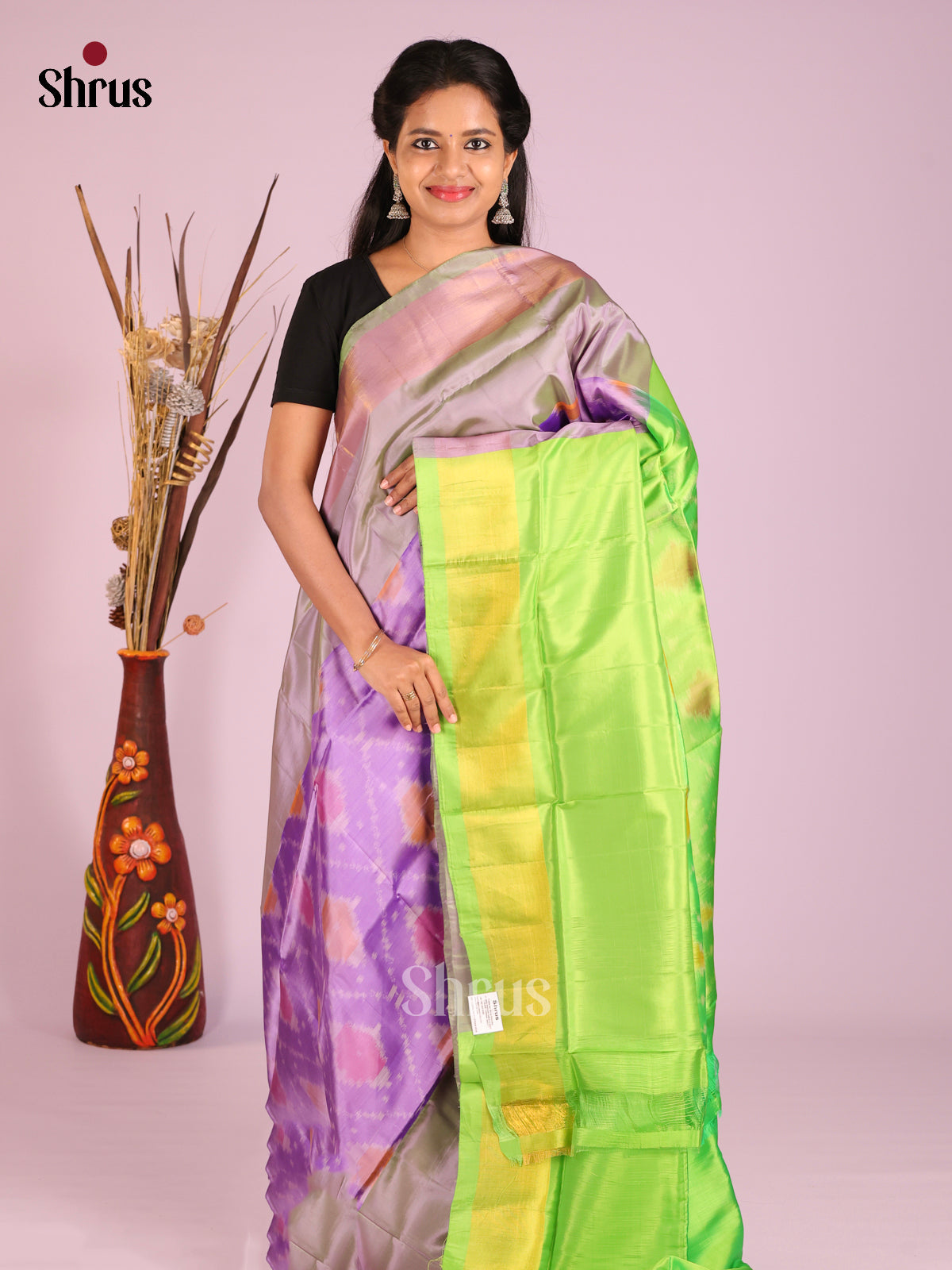 Purple & Green - Semi uppada Saree - Shop on Shrus.com