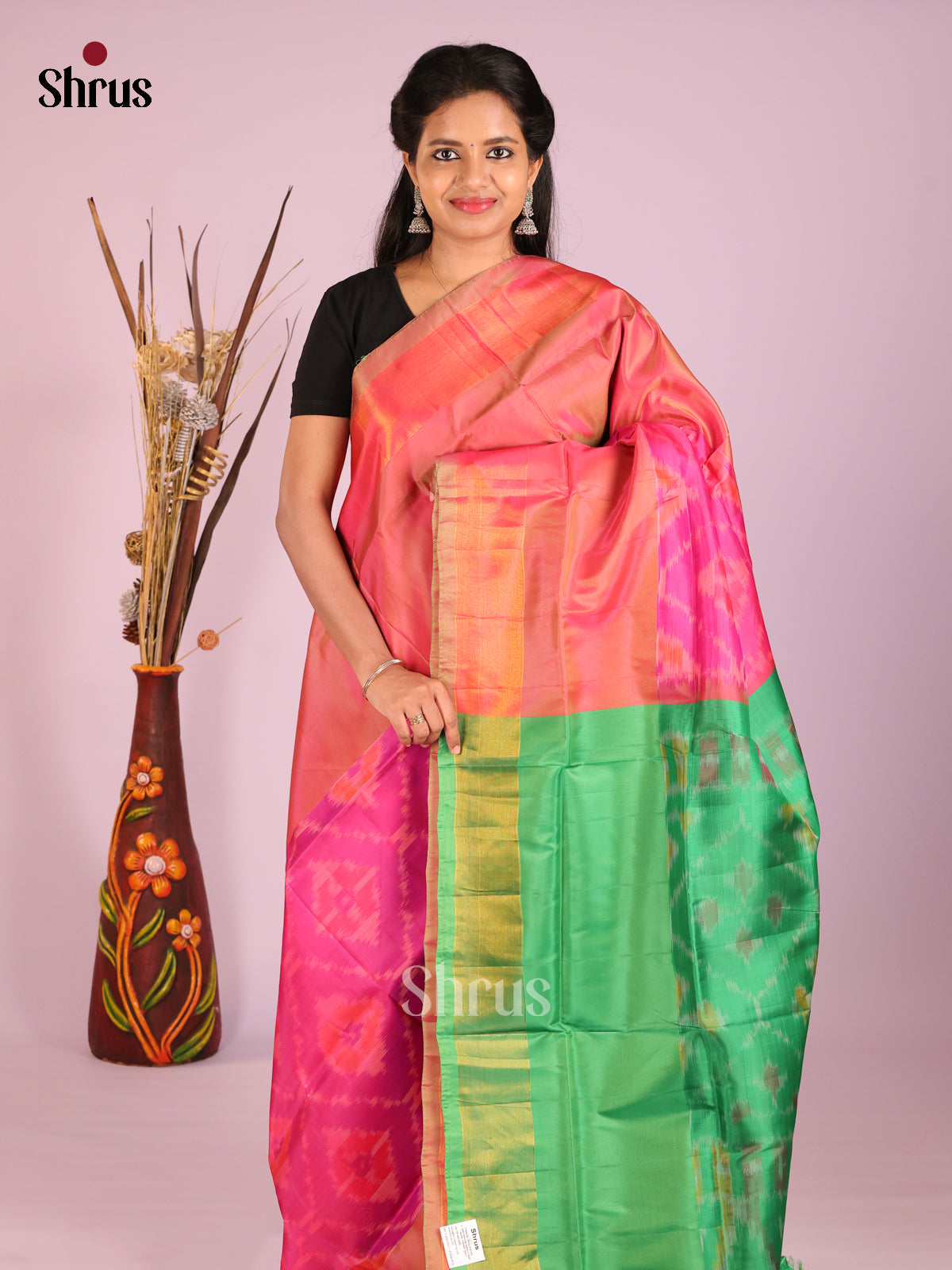 Pink & Green- Semi uppada Saree - Shop on Shrus.com