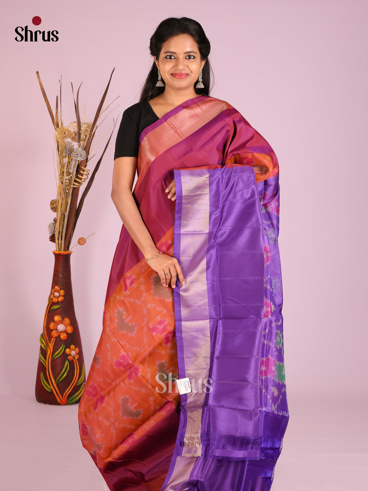 Orange & Purple- Semi uppada Saree - Shop on Shrus.com