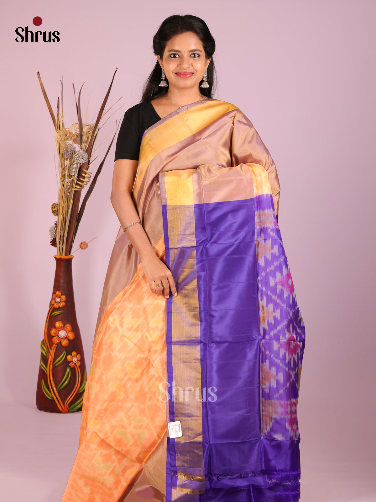 Peach & Blue- Semi uppada Saree - Shop on Shrus.com