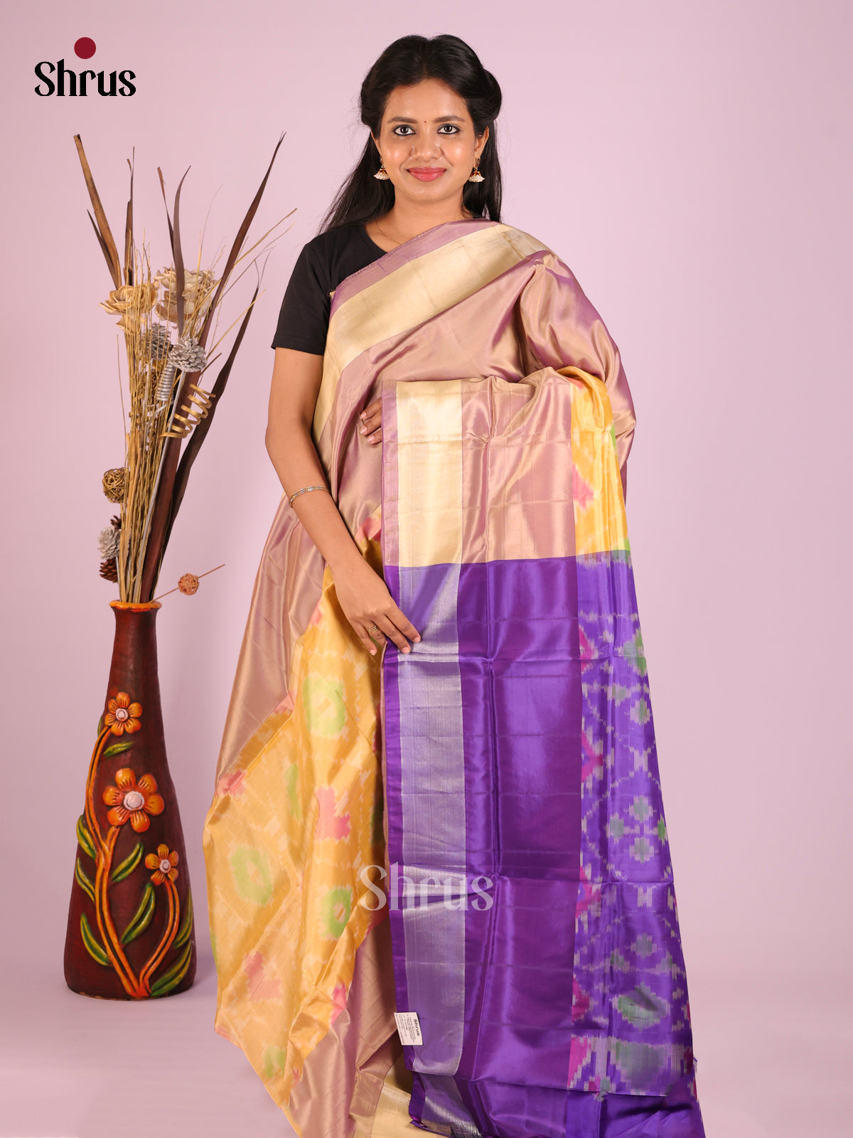 Yellow & Violet - Semi uppada Saree - Shop on Shrus.com