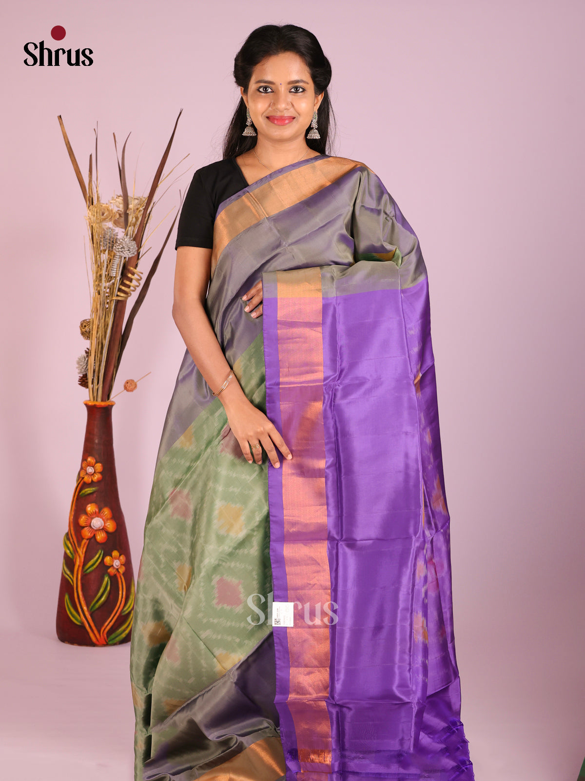 Green & Violet - Semi uppada Saree - Shop on Shrus.com