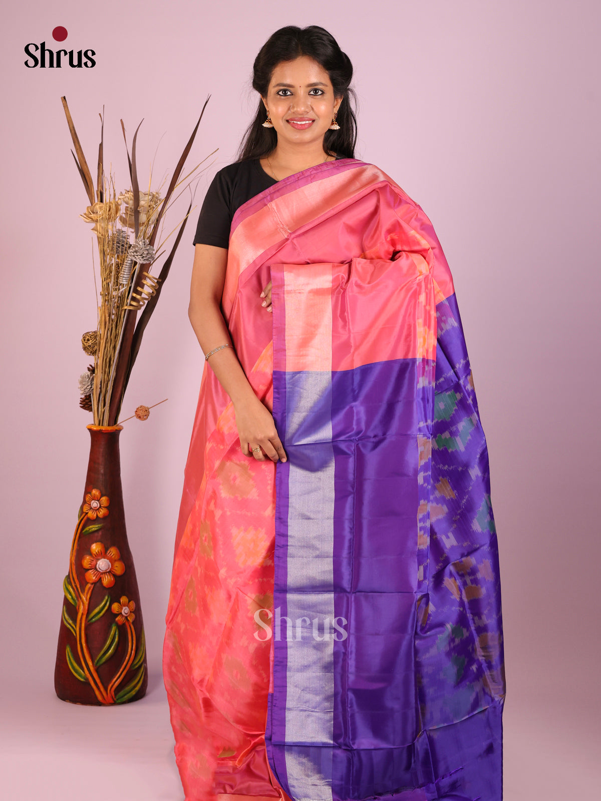 Pink & Violet - Semi uppada Saree - Shop on Shrus.com