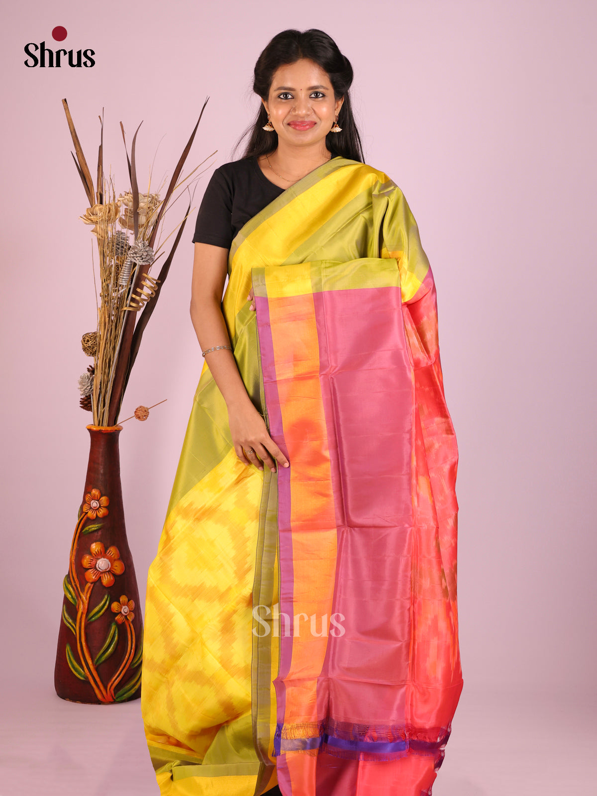 Yellow & Maroon- Semi uppada Saree - Shop on Shrus.com