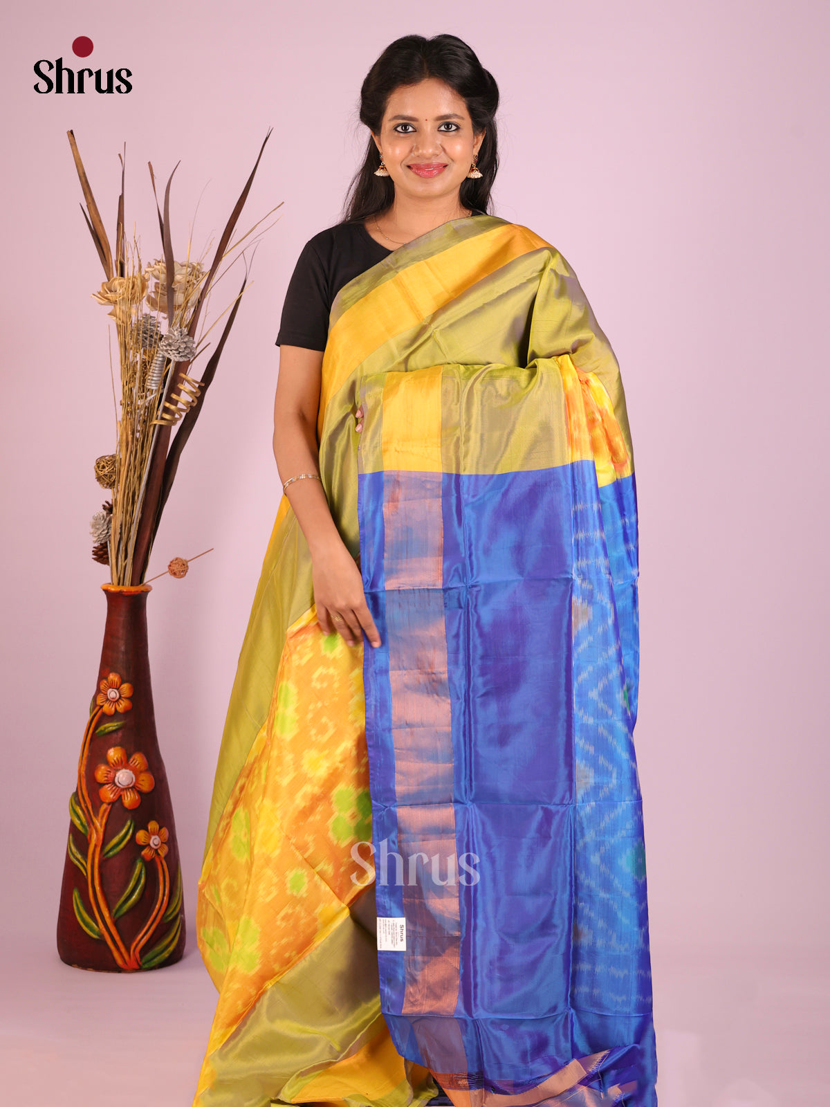 Orange & Blue - Semi uppada Saree - Shop on Shrus.com