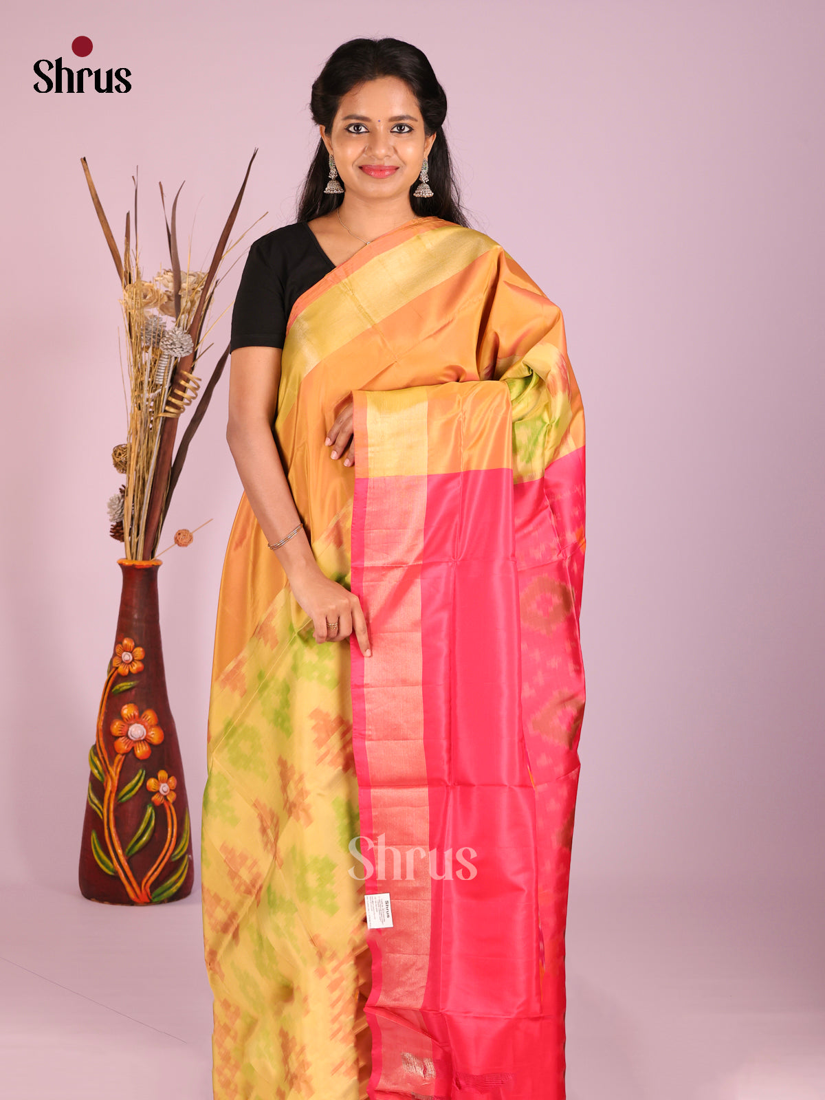 Mustard & Pink - Semi uppada Saree - Shop on Shrus.com