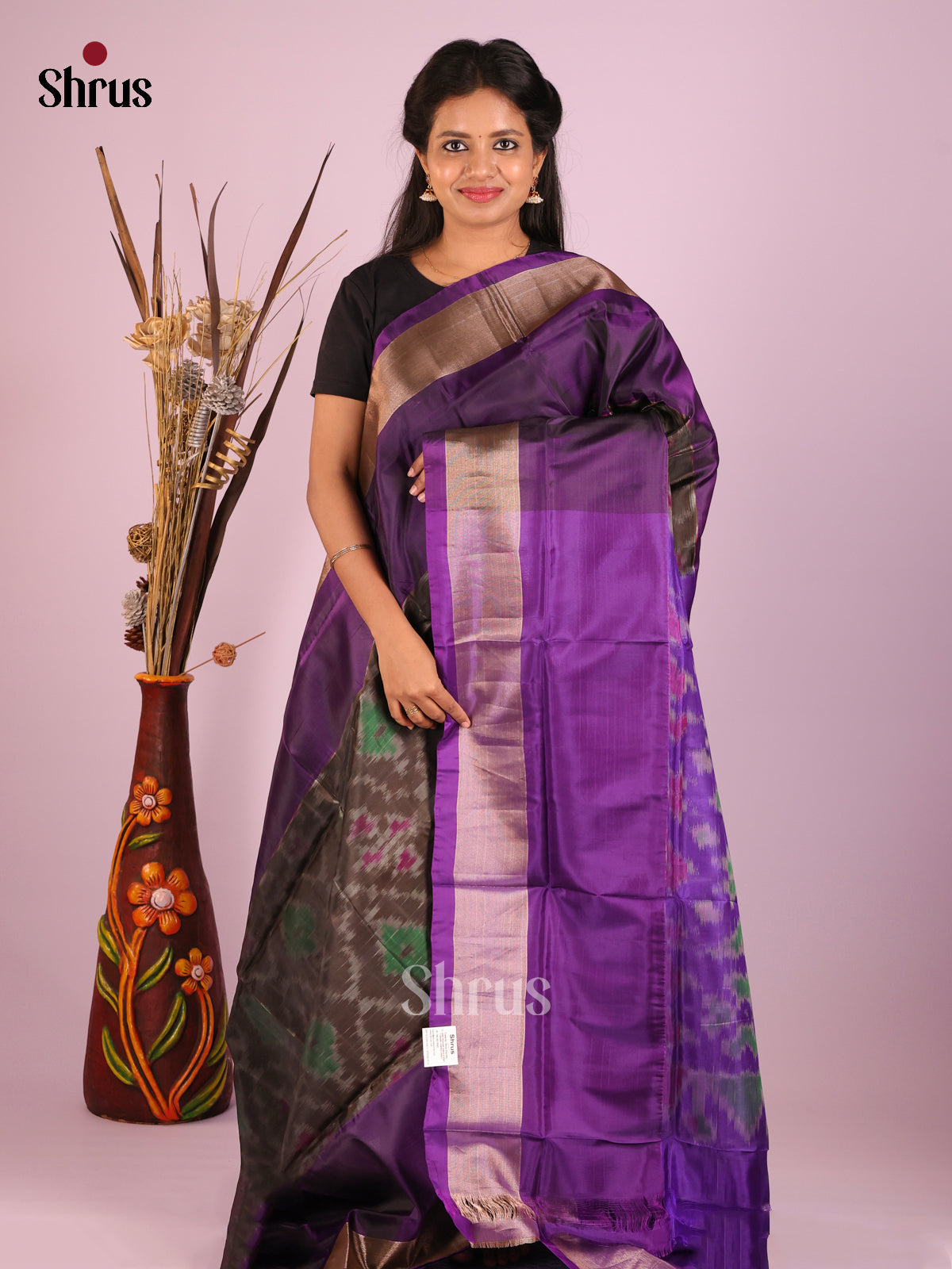 Brown & Violet - Semi uppada Saree