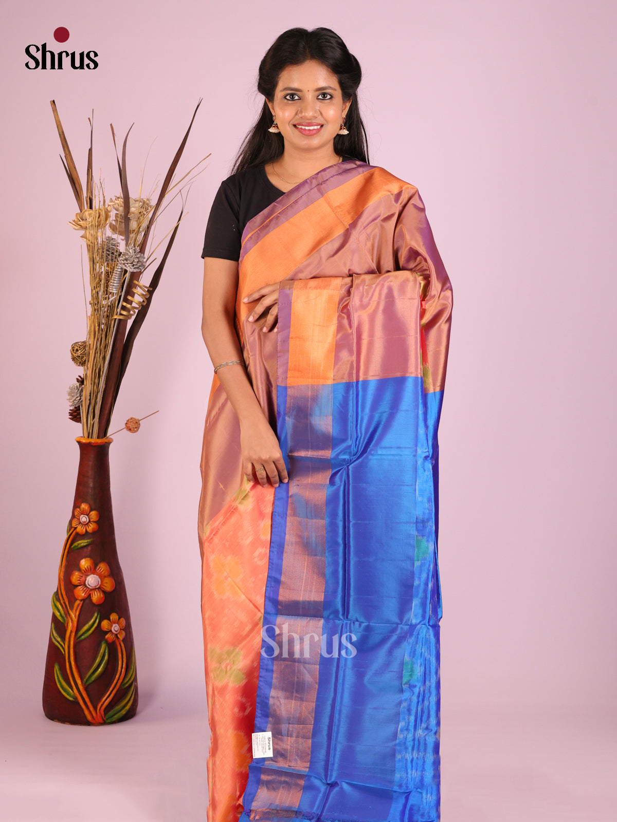 Orange & Blue - Semi uppada Saree - Shop on Shrus.com