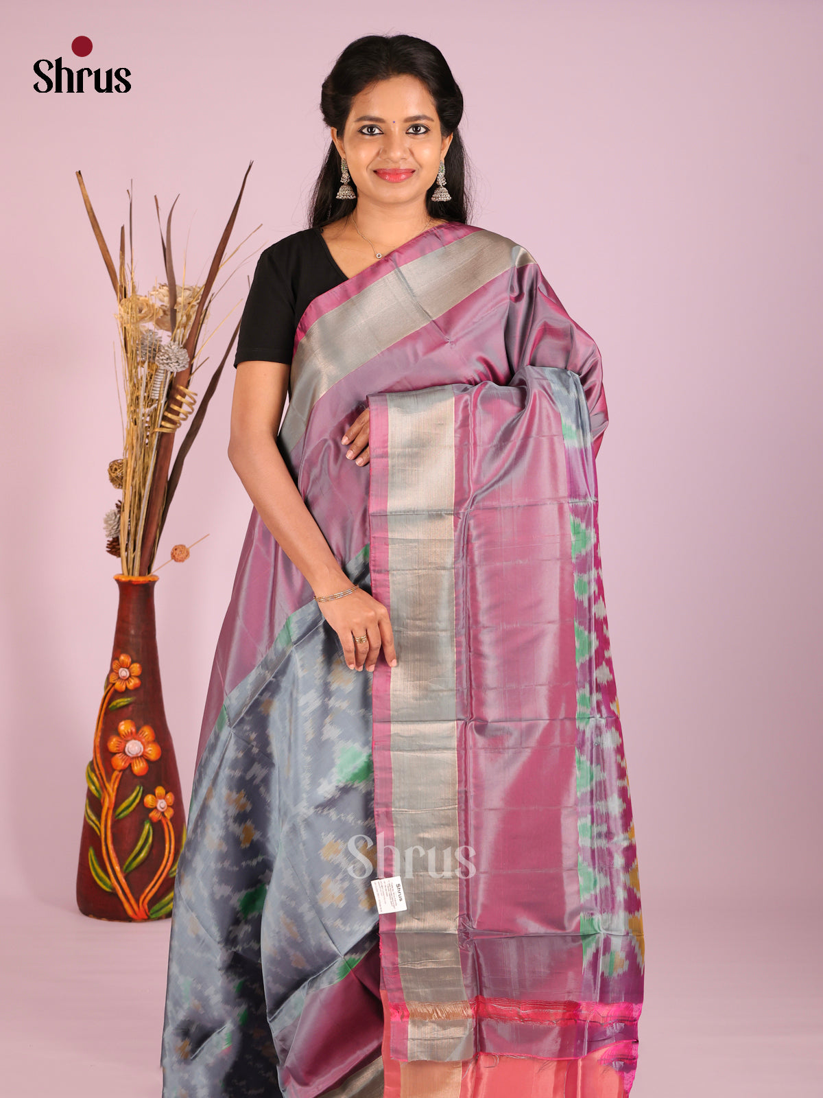 Grey & Purple- Semi uppada Saree