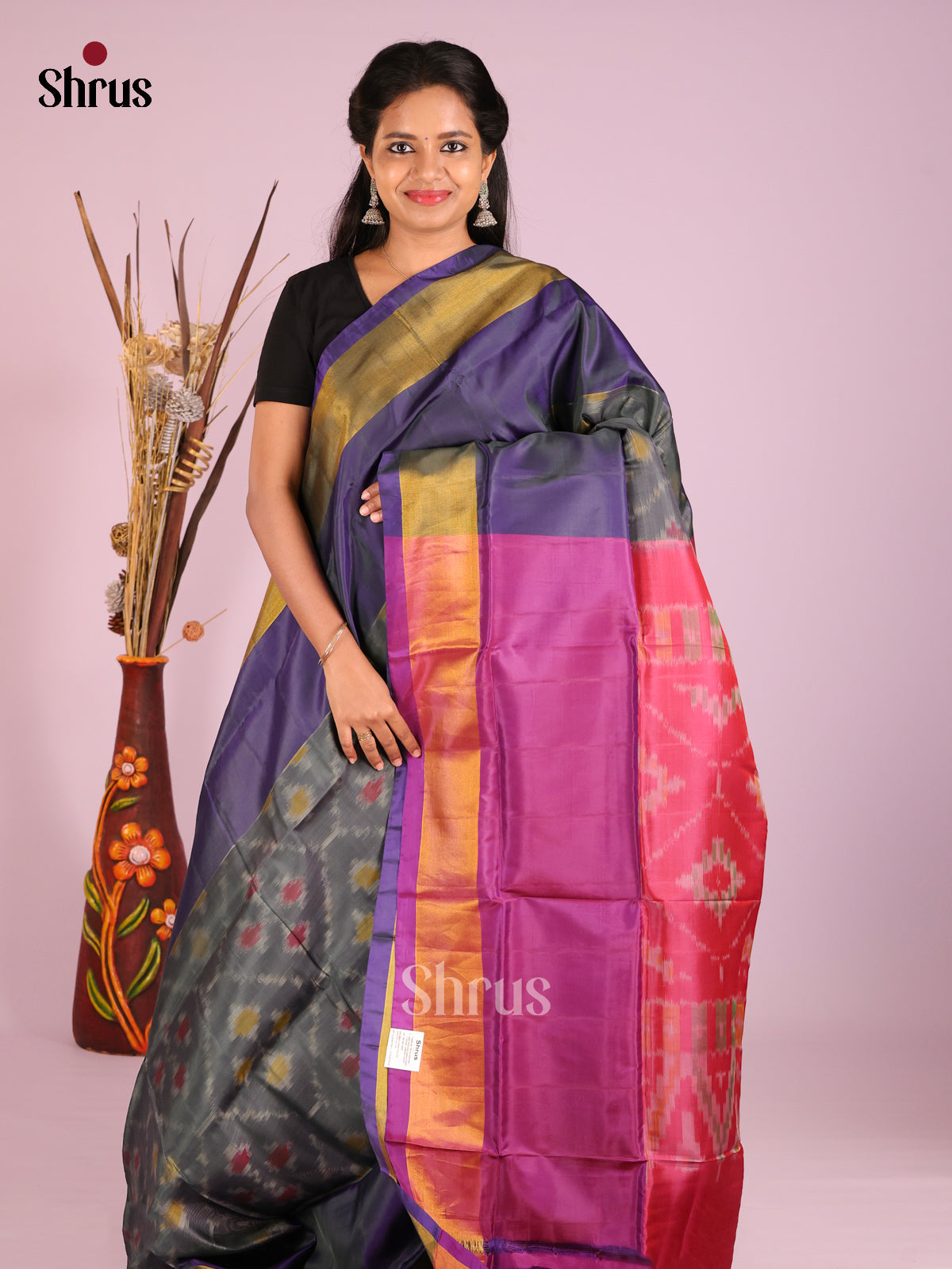 Grey & Purple - Semi uppada Saree - Shop on Shrus.com