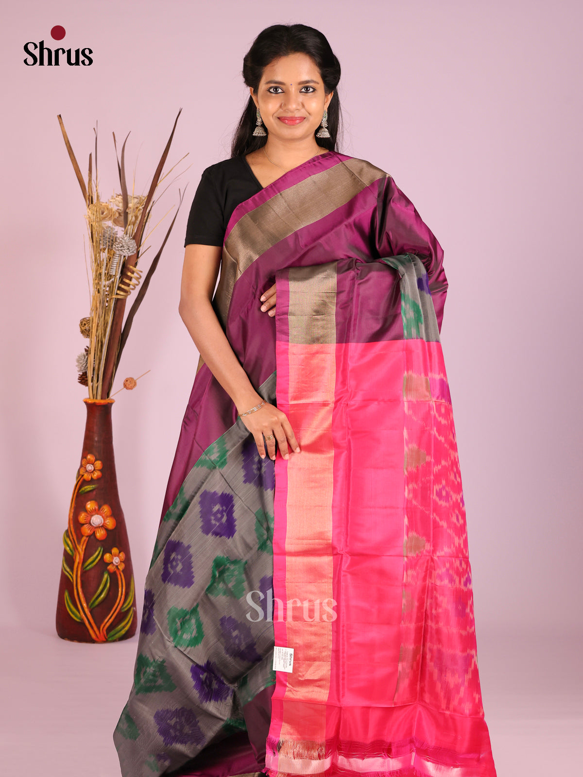 Grey & Pink- Semi uppada Saree - Shop on Shrus.com