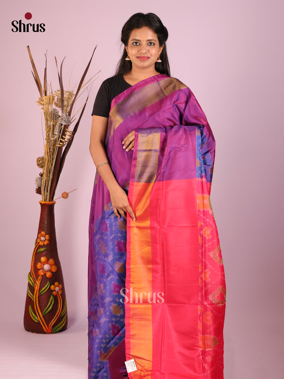 Blue & Pink - Semi uppada Saree