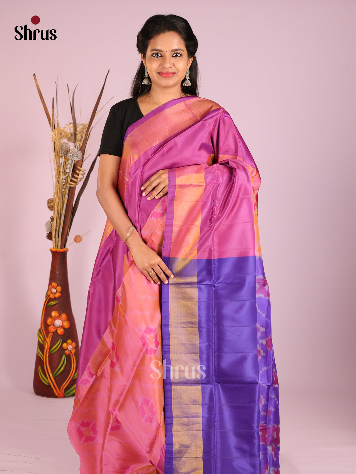 Pink & Blue- Semi uppada Saree - Shop on Shrus.com