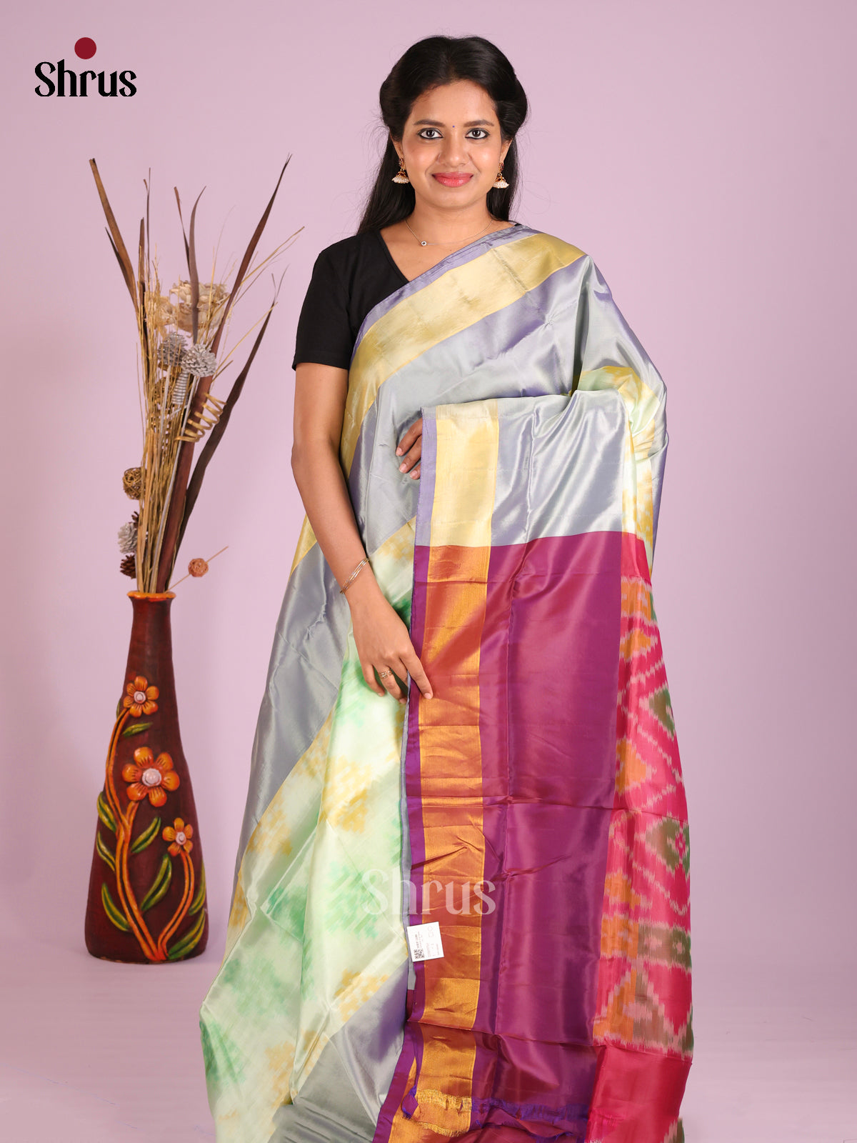 Pista Green & Purple - Semi uppada Saree