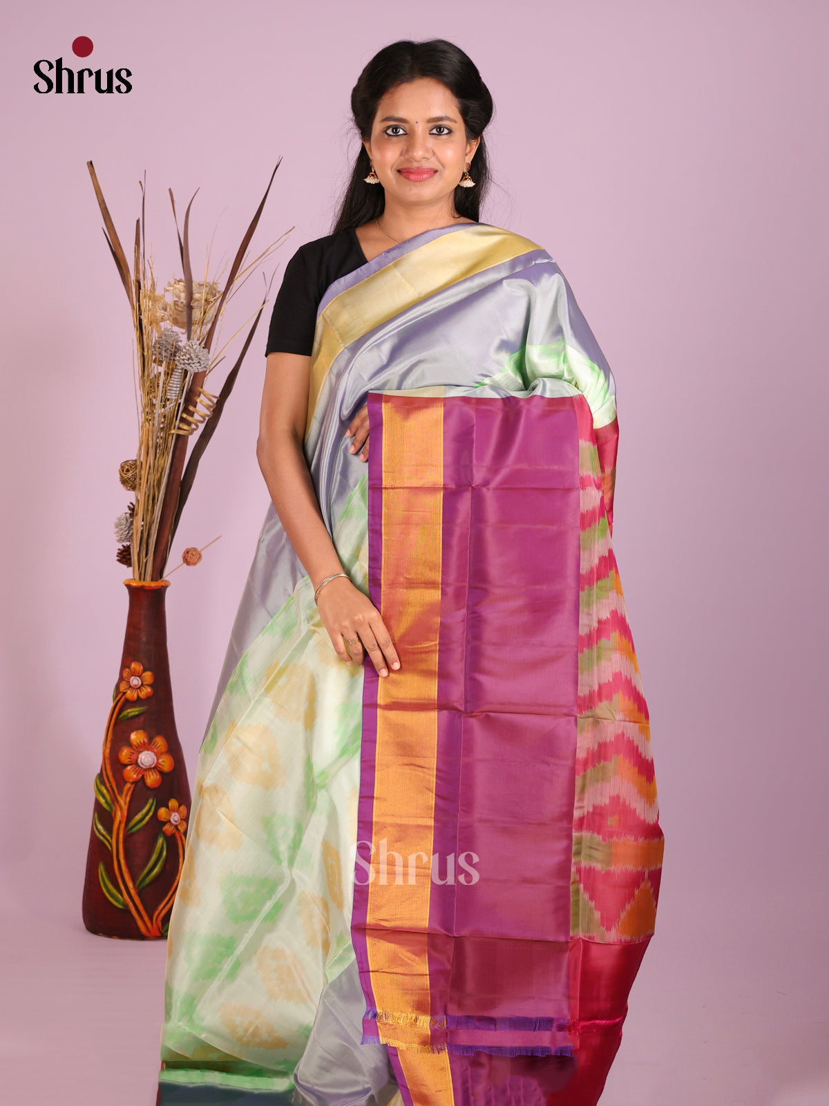 Pista Green & Purple- Semi uppada Saree