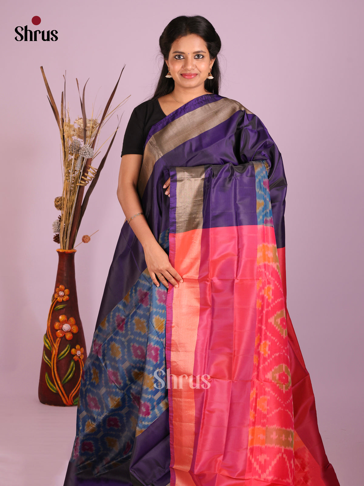 Blue & Maroon - Semi uppada Saree