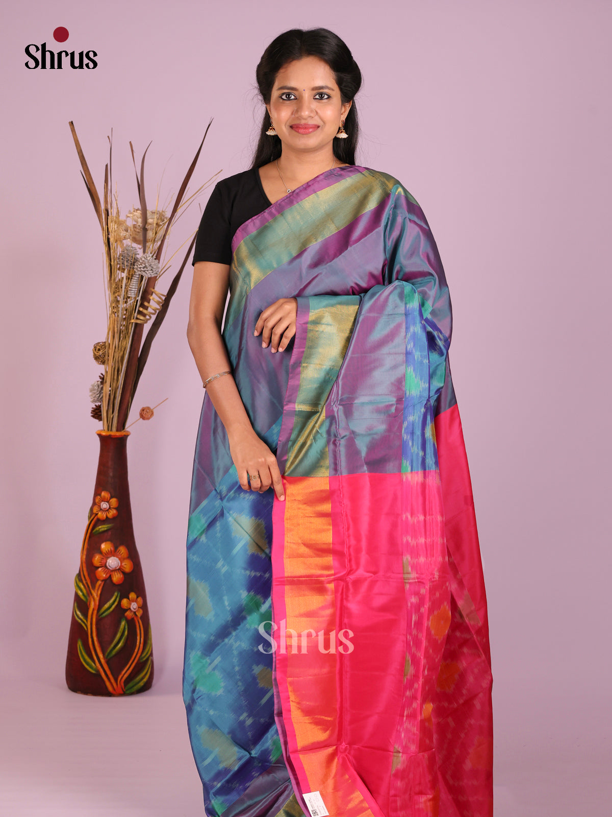 Blue & Pink - Semi uppada Saree