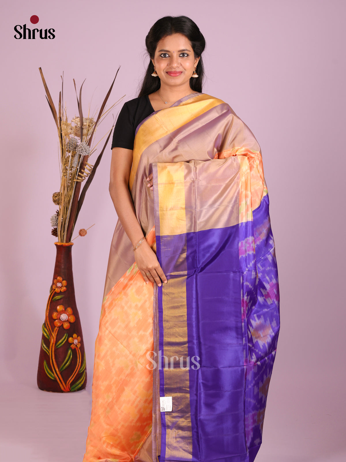 Peach & Blue - Semi uppada Saree
