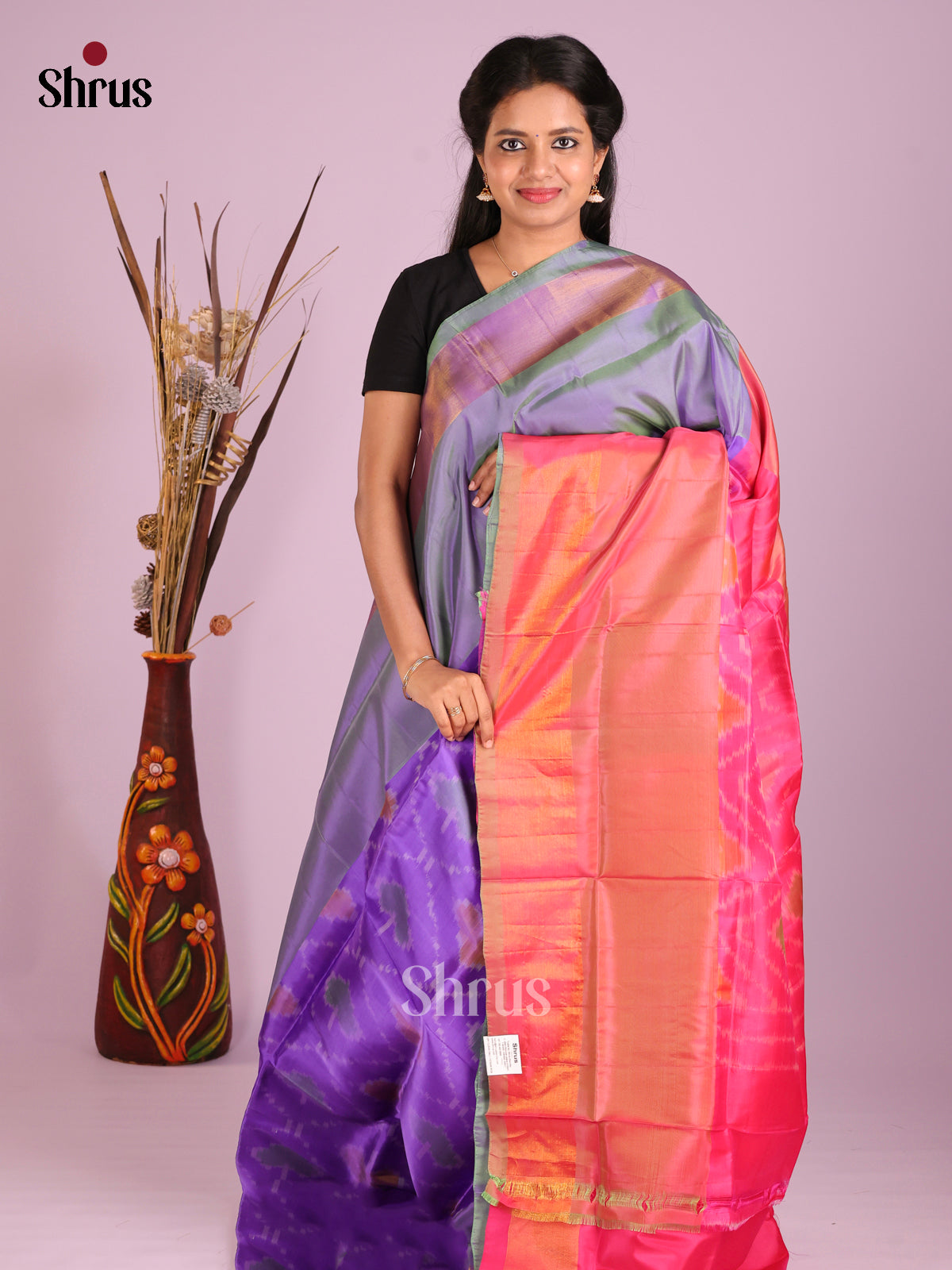 Purple & Pink - Semi uppada Saree