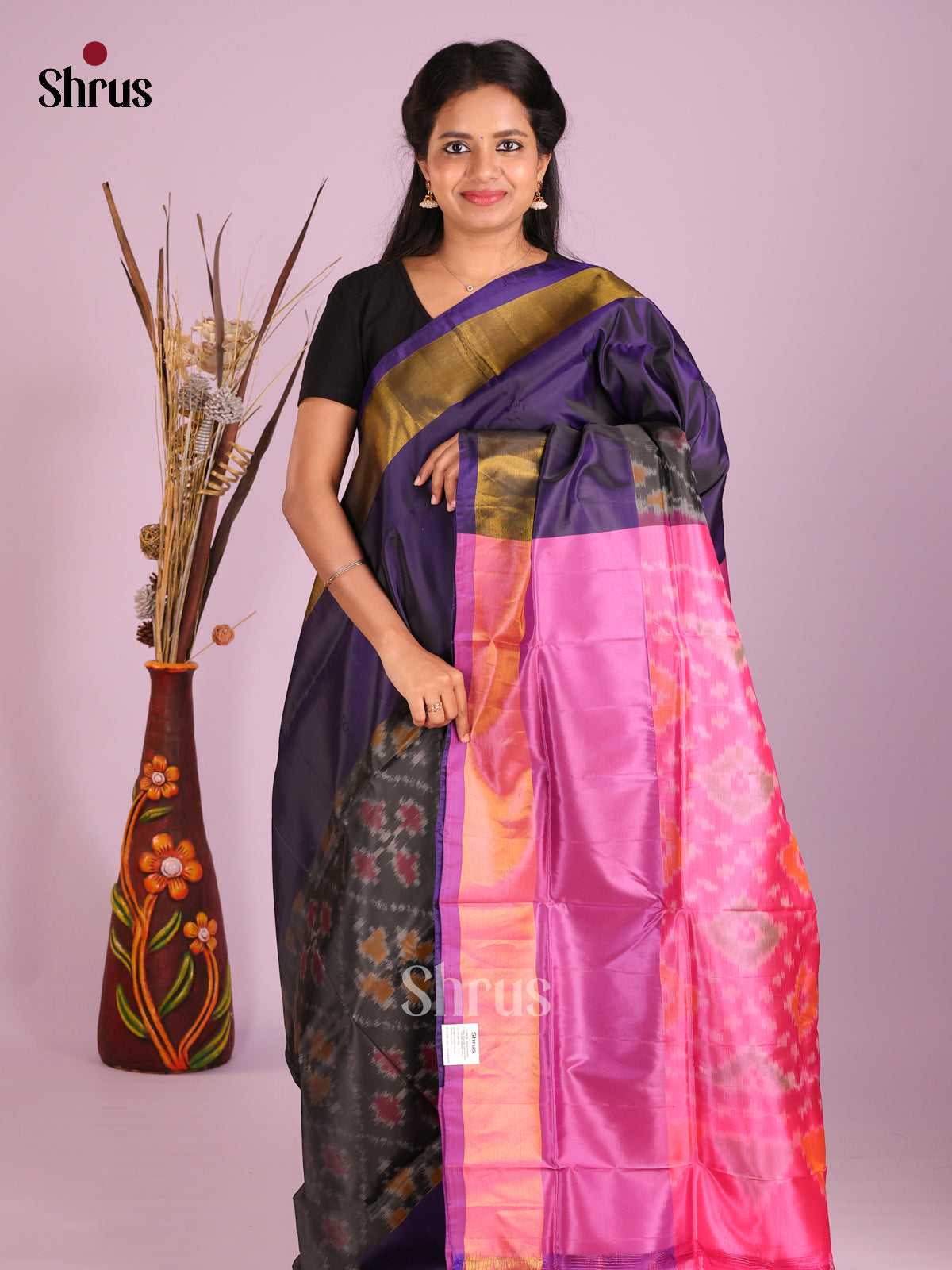 Black & Pink - Semi uppada Saree