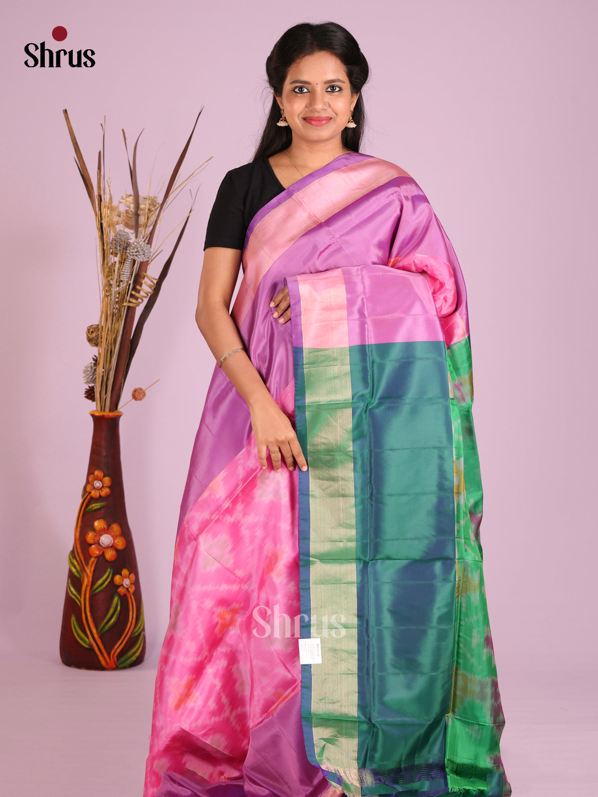 Pink & Green - Semi uppada Saree - Shop on Shrus.com