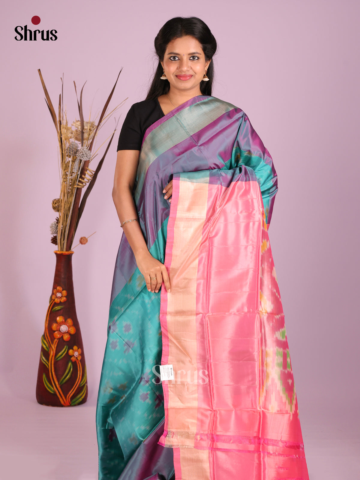 Sky Blue & Pink - Semi uppada Saree