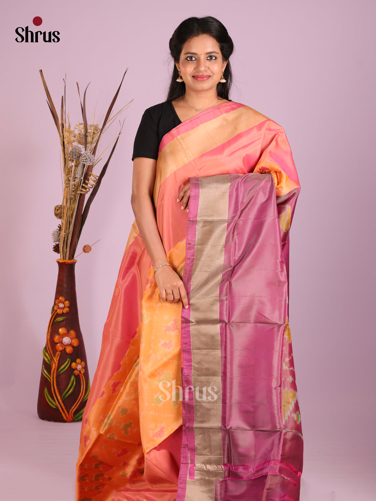 Orange & Purple - Semi uppada Saree - Shop on Shrus.com
