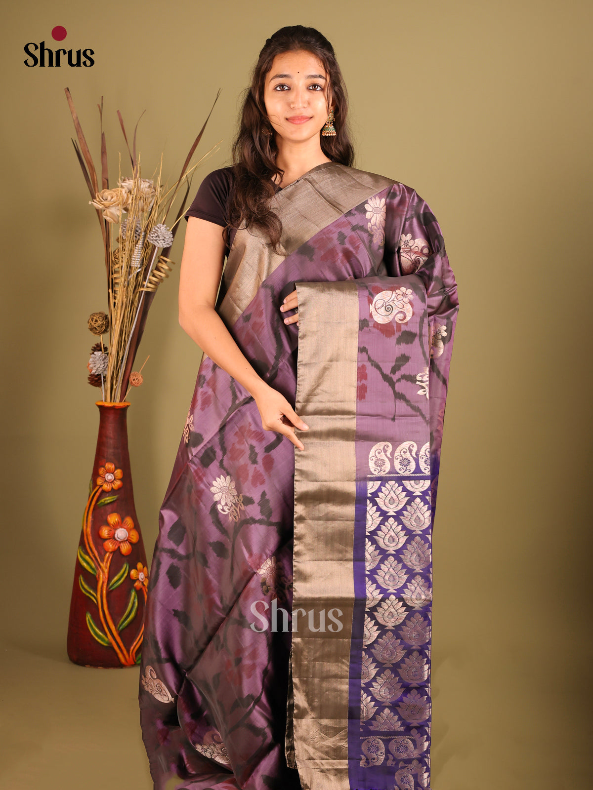 Purple & Blue- Softsilk-halfpure Saree