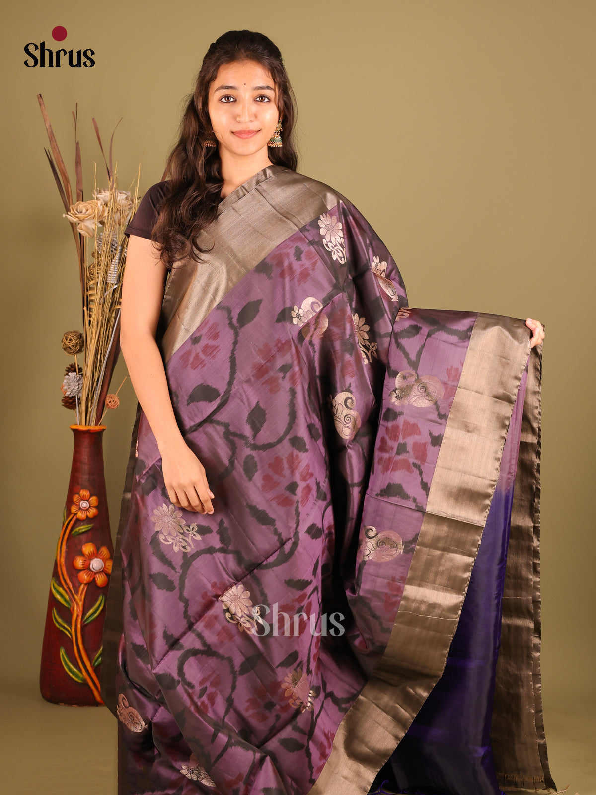 Purple & Blue- Softsilk-halfpure Saree 1