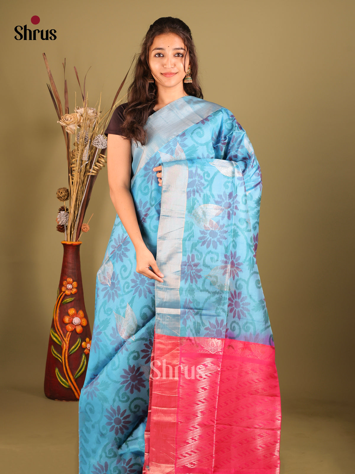 Blue & Pink - Softsilk-halfpure Saree