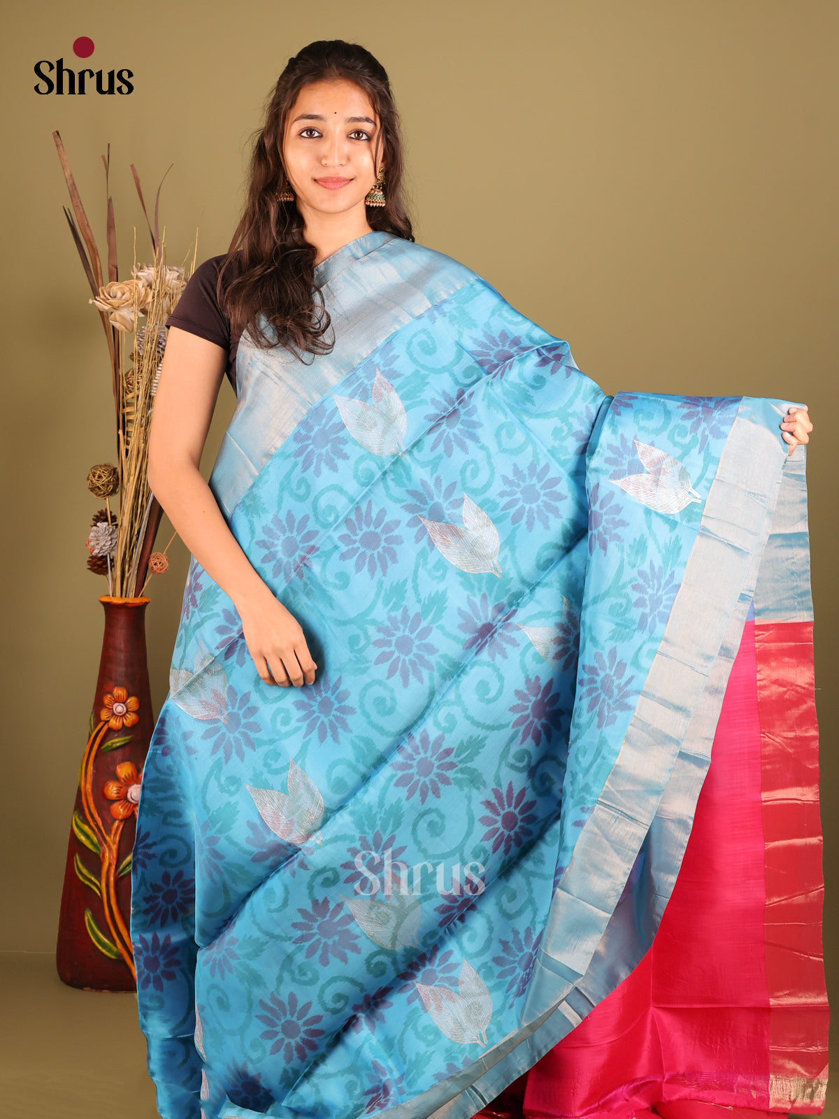 Blue & Pink - Softsilk-halfpure Saree