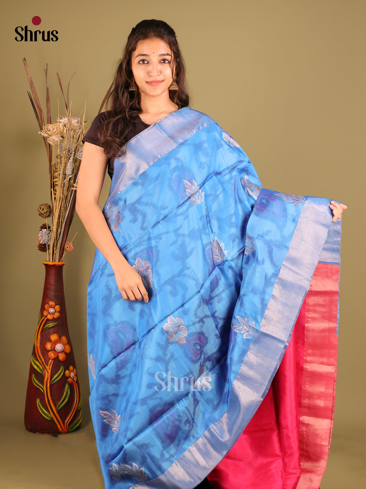 Blue & Pink - Softsilk-halfpure Saree