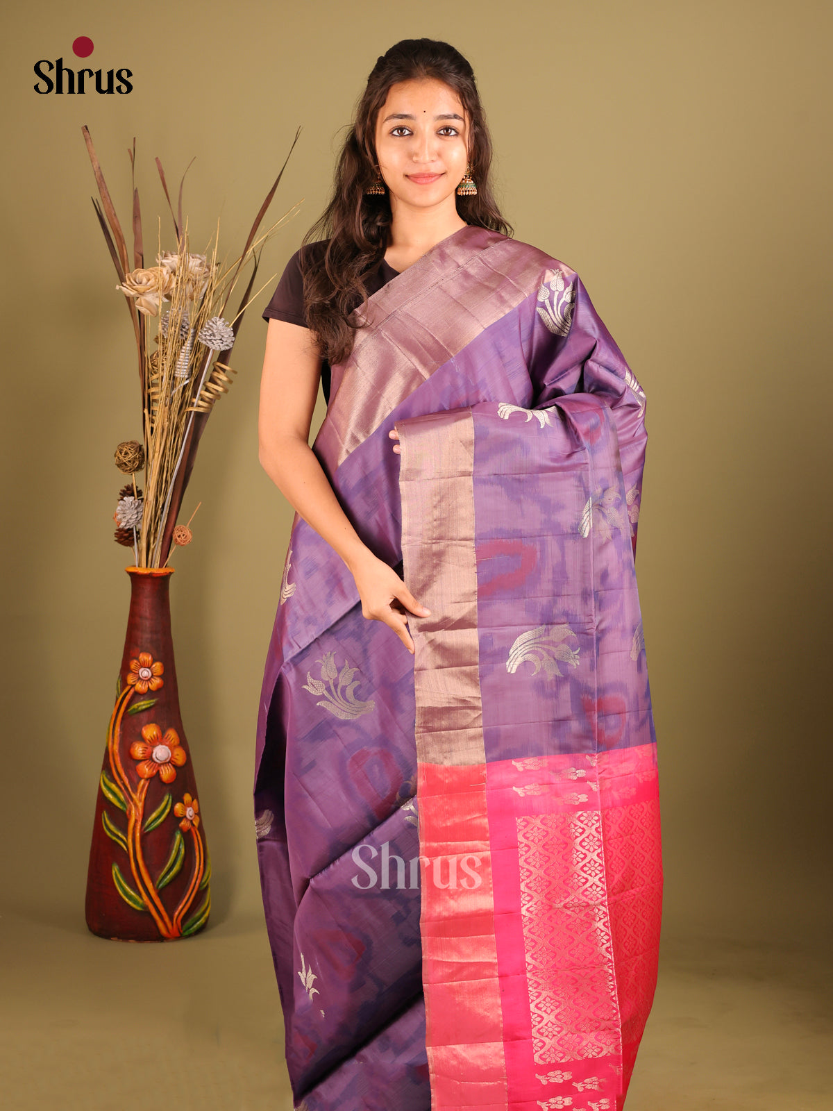 Lavender & Pink - Softsilk-halfpure Saree - Shop on Shrus.com