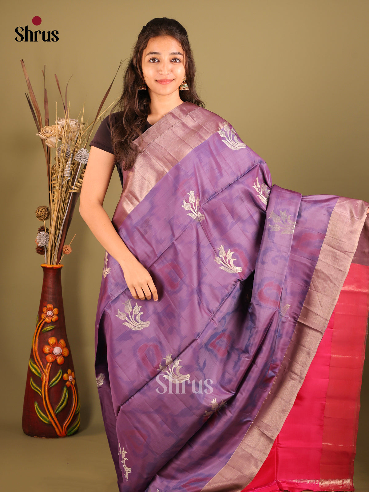 Lavender & Pink - Softsilk-halfpure Saree - Shop on Shrus.com