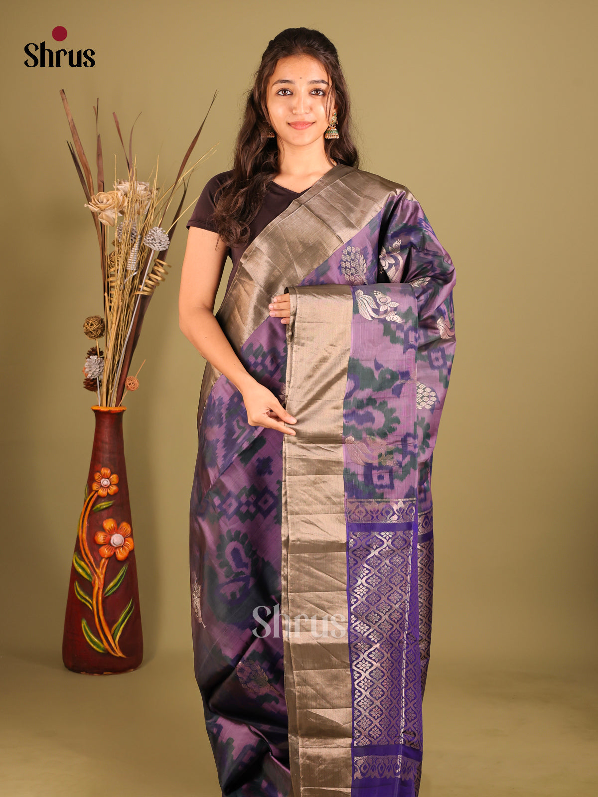 Purple & blue - Softsilk-halfpure Saree - Shop on Shrus.com