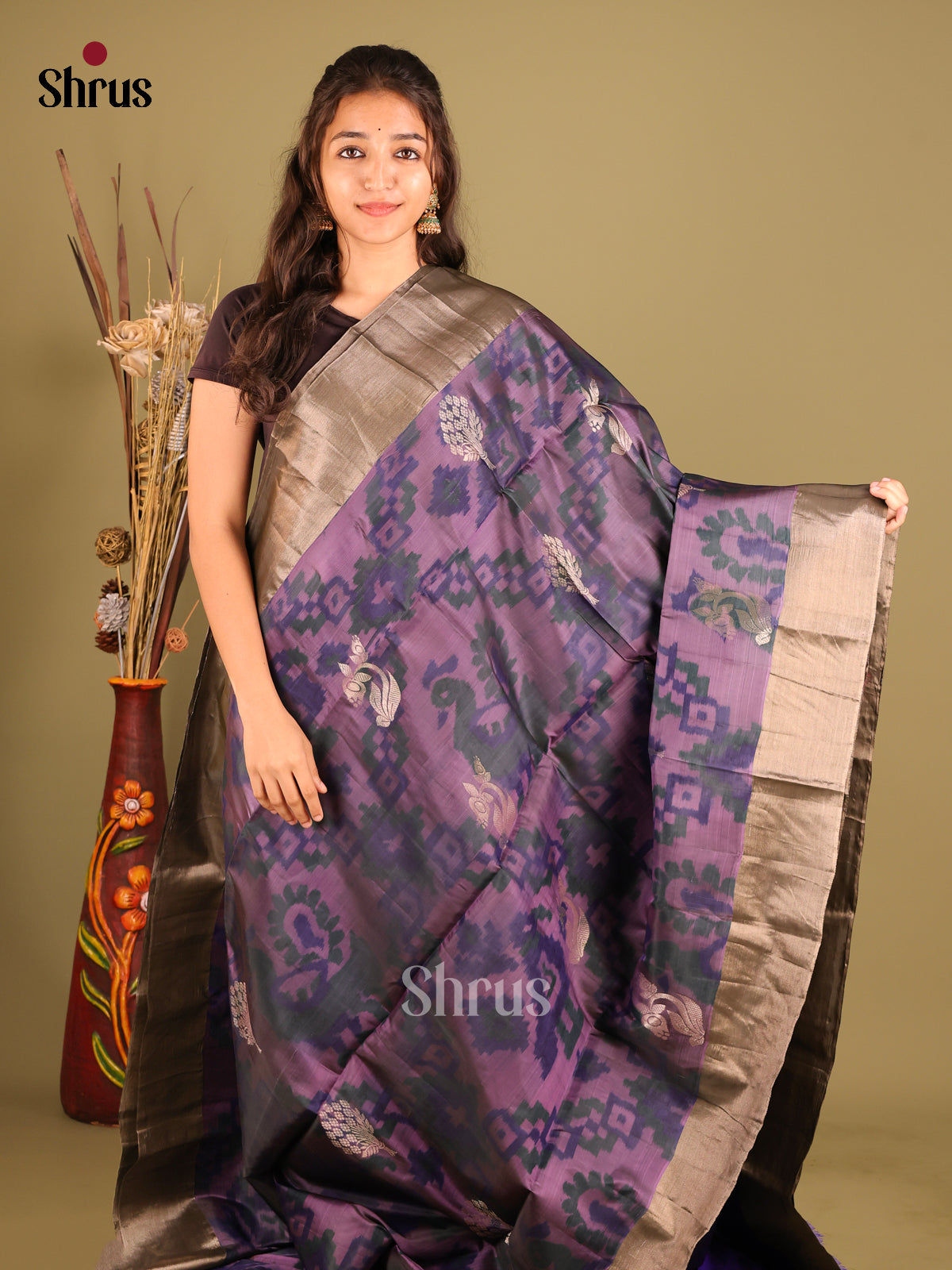 Purple & blue - Softsilk-halfpure Saree - Shop on Shrus.com