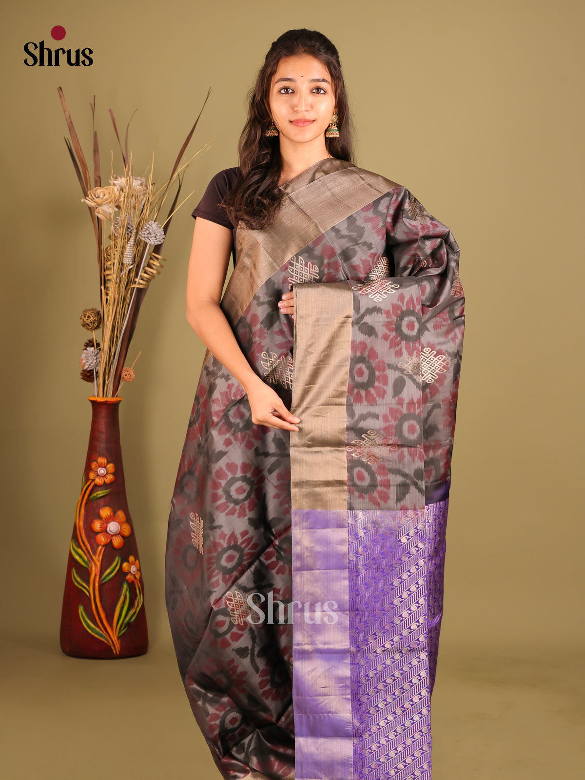 Grey & Blue- Softsilk-halfpure Saree - Shop on Shrus.com