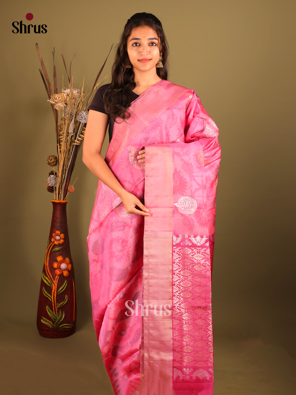Pink - Softsilk-halfpure Saree - Shop on Shrus.com