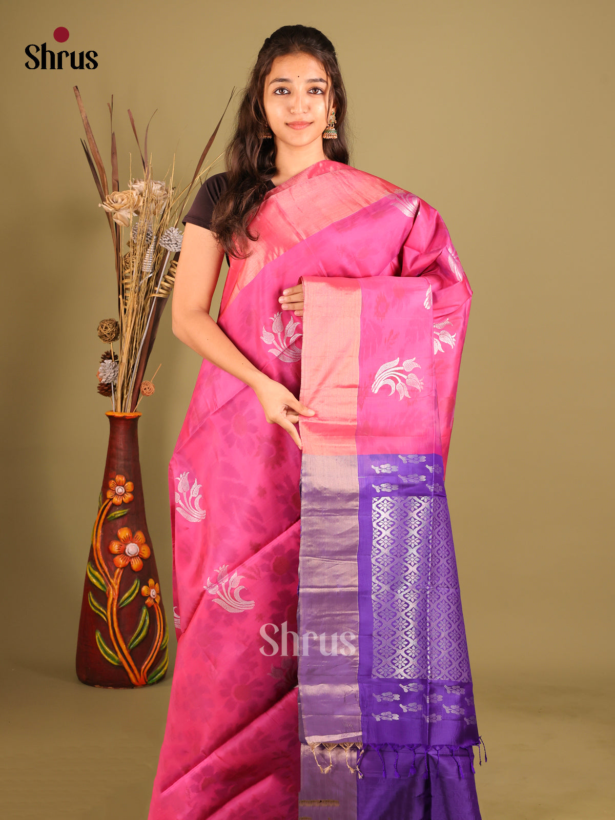 Pink Blue - Softsilk-halfpure Saree