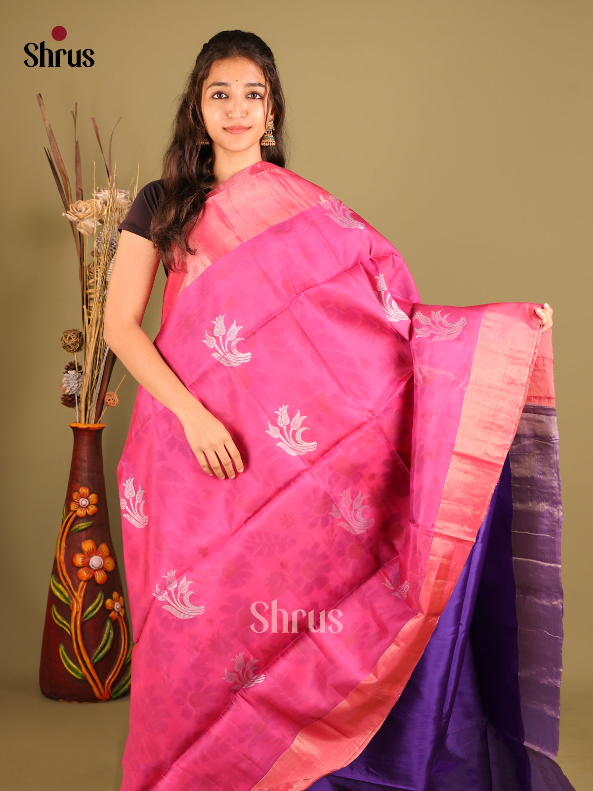 Pink Blue - Softsilk-halfpure Saree 1