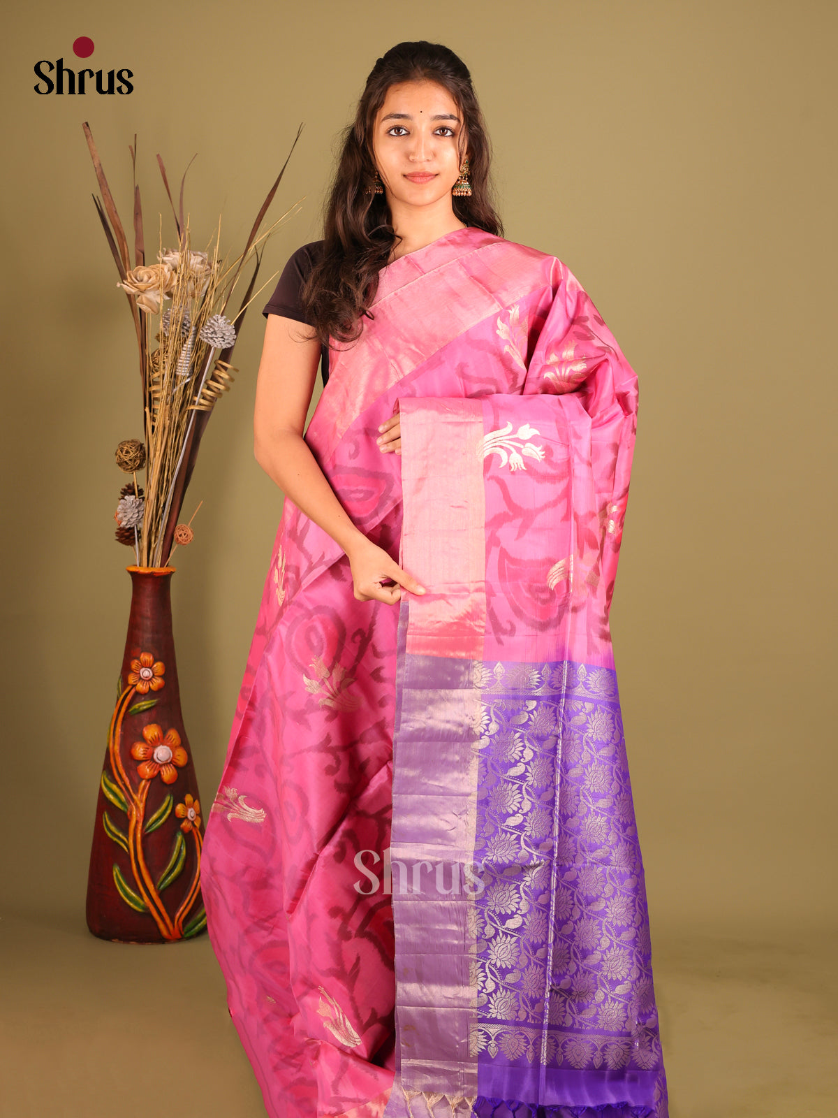 Pink & Purple - Softsilk-halfpure Saree - Shop on Shrus.com
