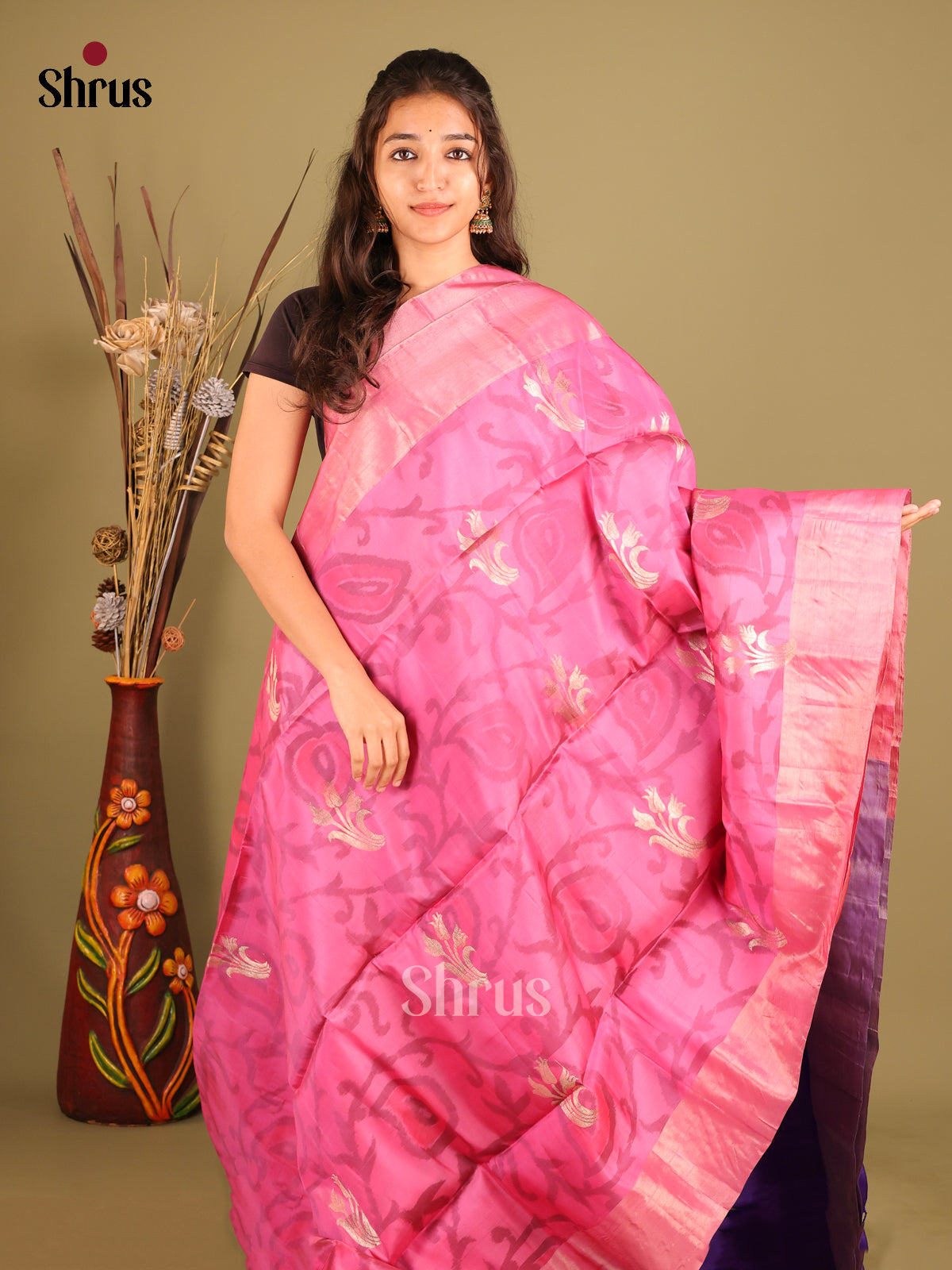 Pink & Purple - Softsilk-halfpure Saree - Shop on Shrus.com