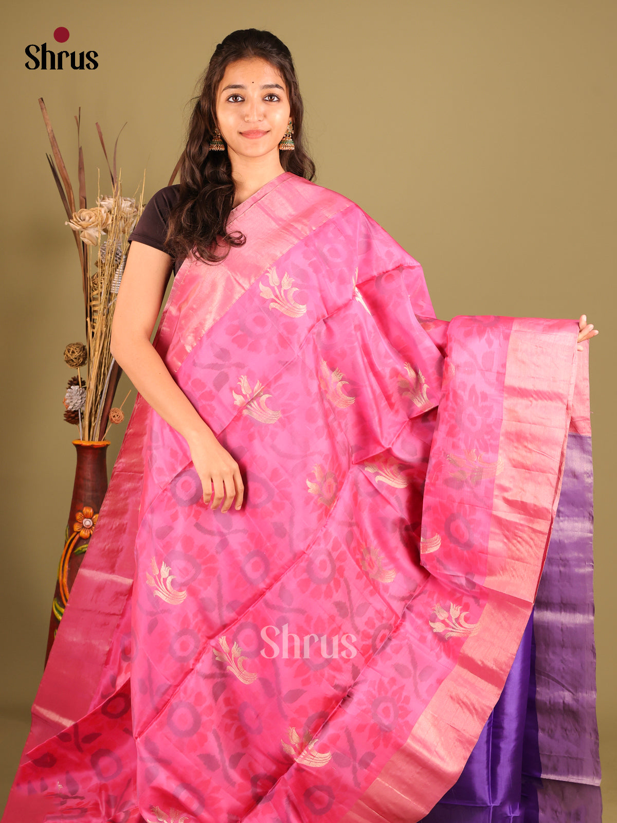 Pink Purple - Softsilk-halfpure Saree 1