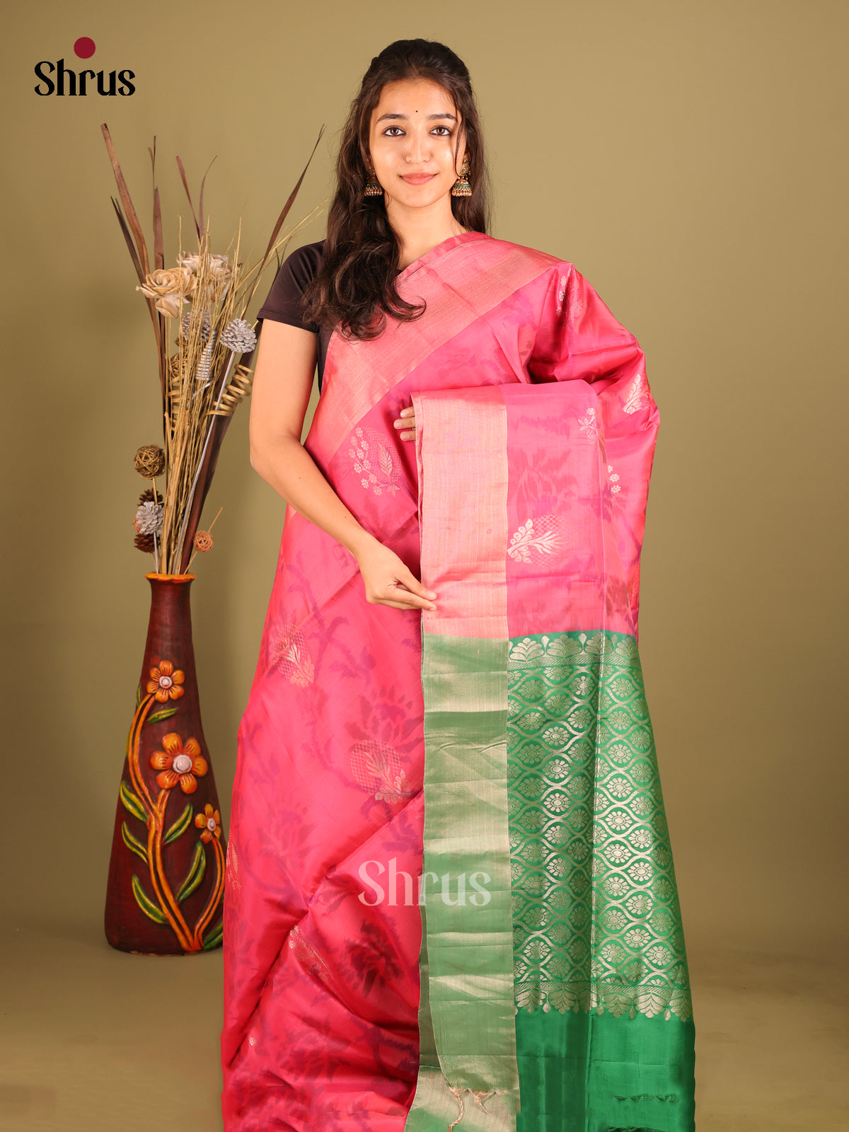 Pink & Green - Softsilk-halfpure Saree